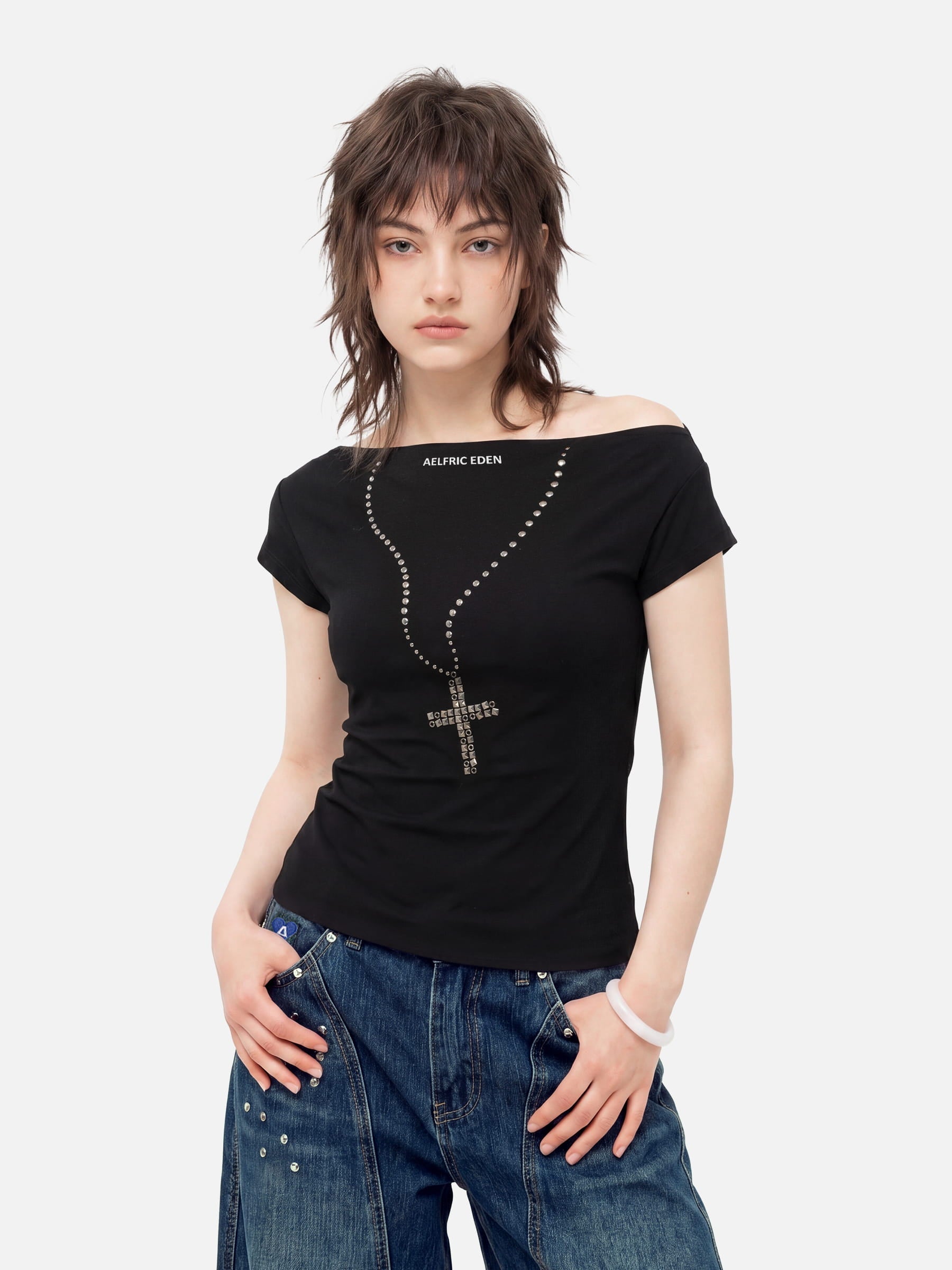Aelfric Eden Studded Off-the-Shoulder Tee