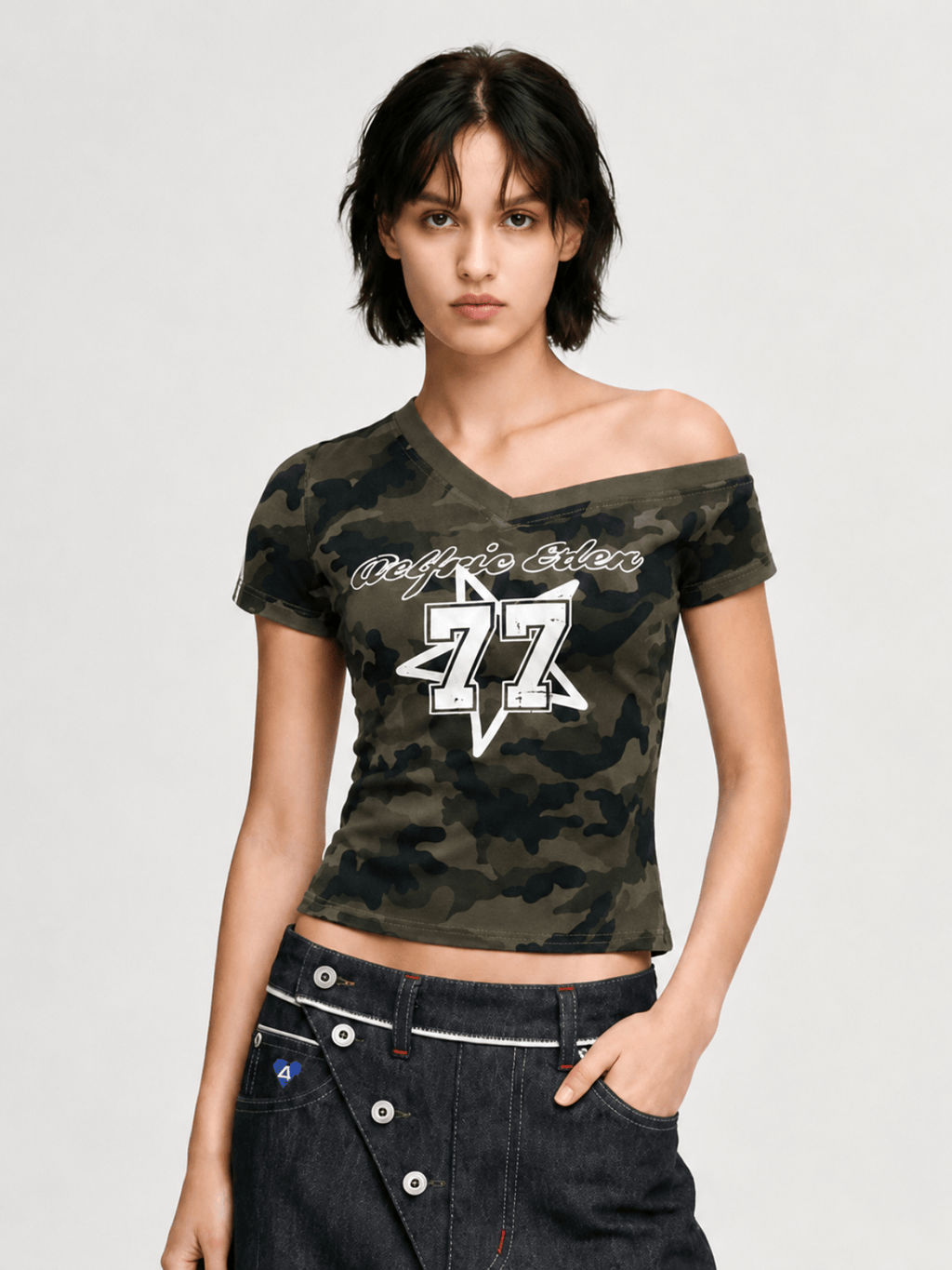 Aelfric Eden Cropped CAMO 77 Off-The-Shoulder Tee