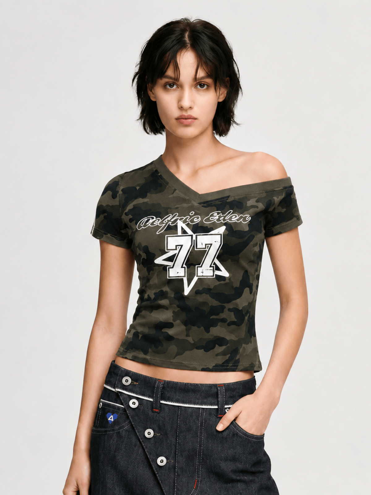 Aelfric Eden Cropped CAMO 77 Off-The-Shoulder Tee