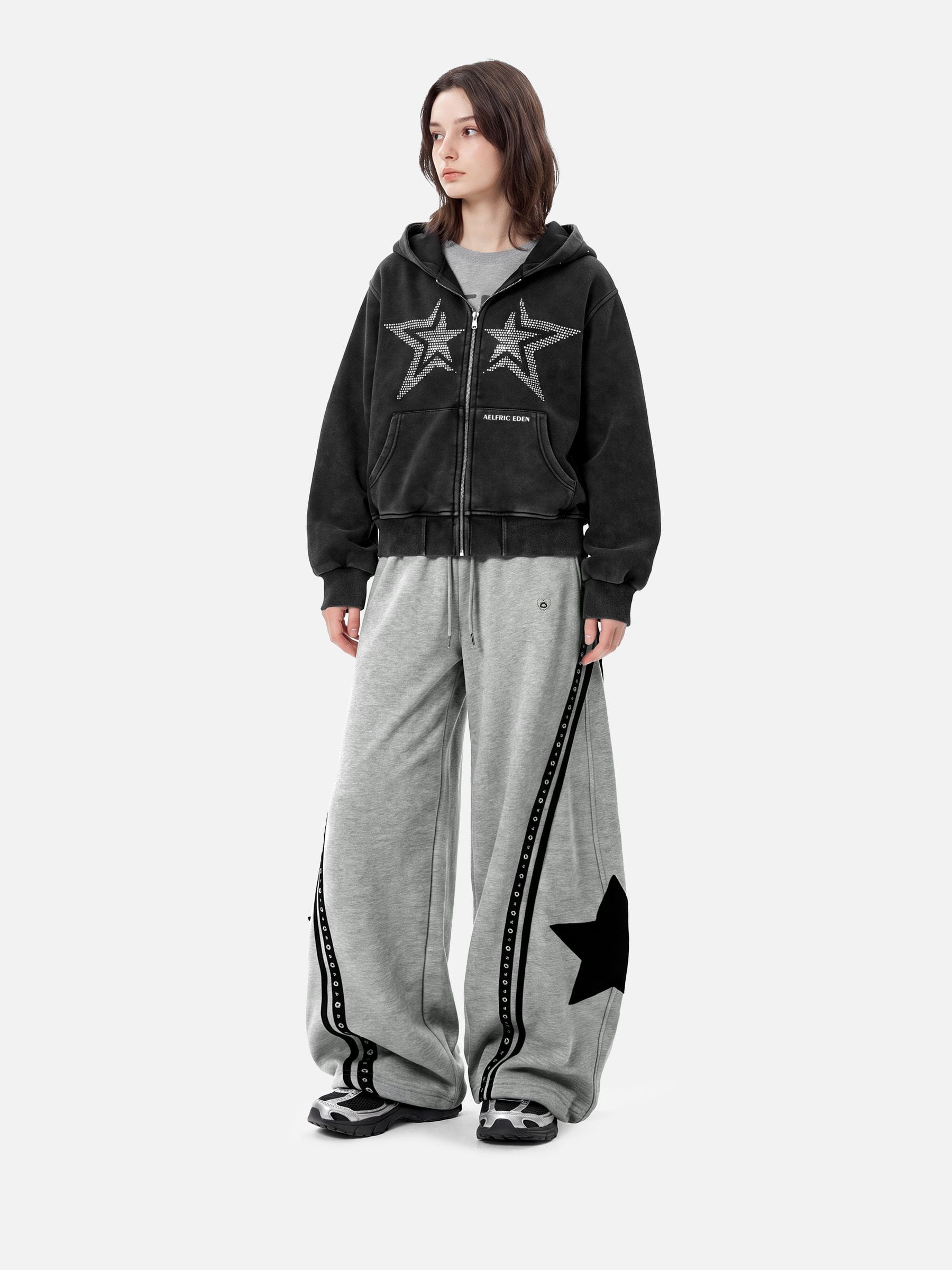 Aelfric Eden Cropped Rhinestone Star Zip Up Hoodie