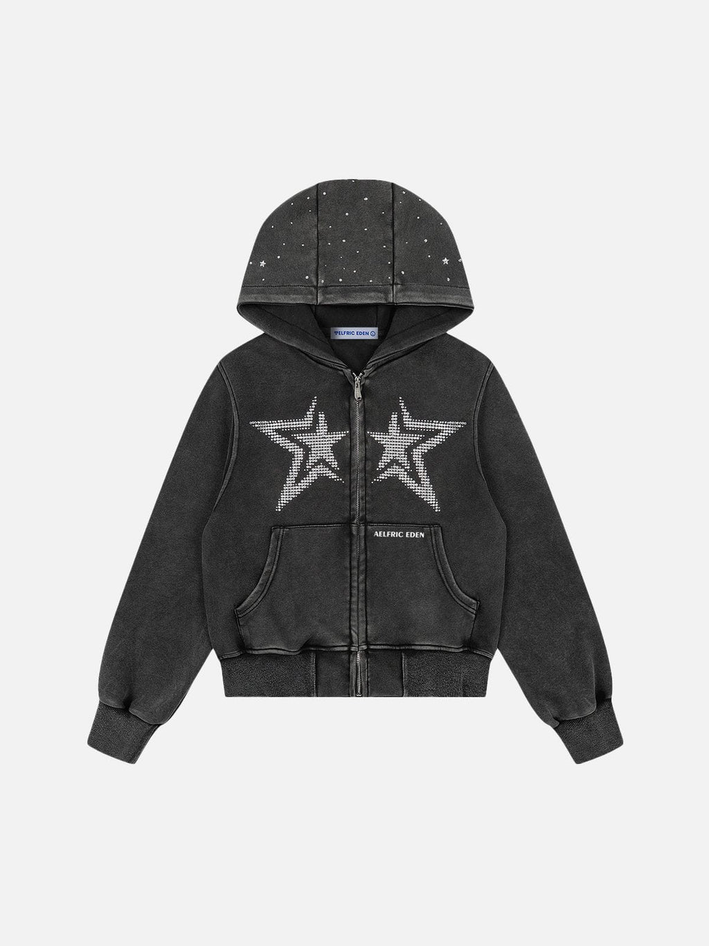 Aelfric Eden Cropped Rhinestone Star Zip Up Hoodie