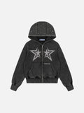Aelfric Eden Cropped Rhinestone Star Zip Up Hoodie